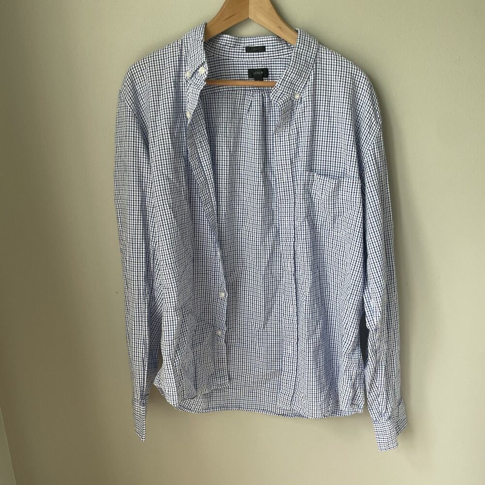 J Crew Slim fit Men’s Dress Shirt Blue White Plaid Size XL Long Sleeve Button Up